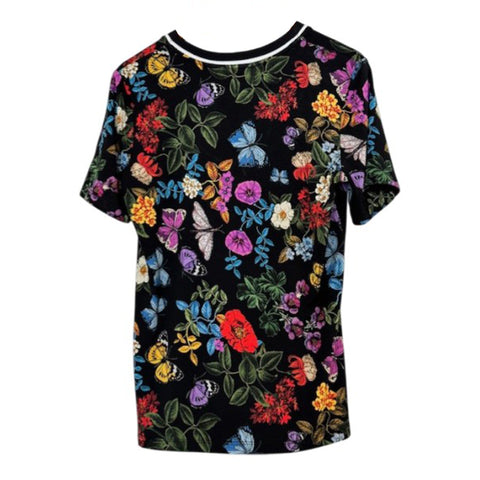 Johnny Was Janie Kahlani Short Henley Tee Butterfly Floral Shirt Black Top NEW