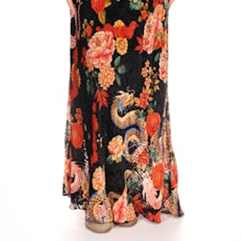 Johnny Was Levi Burnout Kanako Dress Long Dragon Red Flowers Spaghetti Black NEW