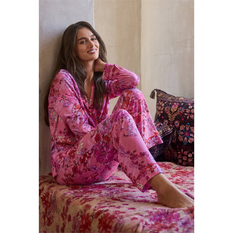 Johnny Was Carly Lobelia Pj Set Long Floral Home Lounge Sleepwear Pink 2 pc NEW