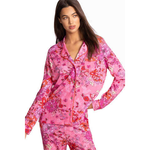 Johnny Was Carly Lobelia Pj Set Long Floral Home Lounge Sleepwear Pink 2 pc NEW