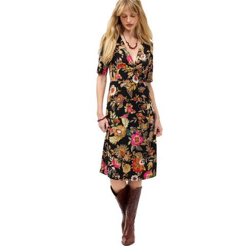 Johnny Was Janie Favorite Lowri Twist Front Midi Swing Dress Floral Black NEW