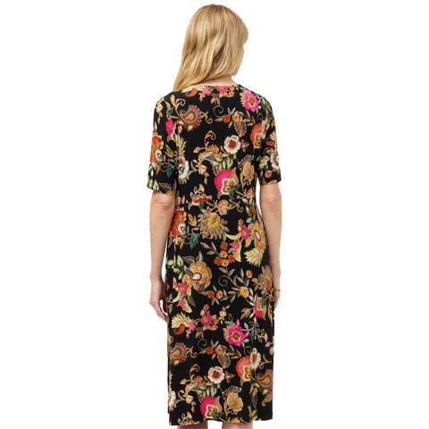 Johnny Was Janie Favorite Lowri Twist Front Midi Swing Dress Floral Black NEW