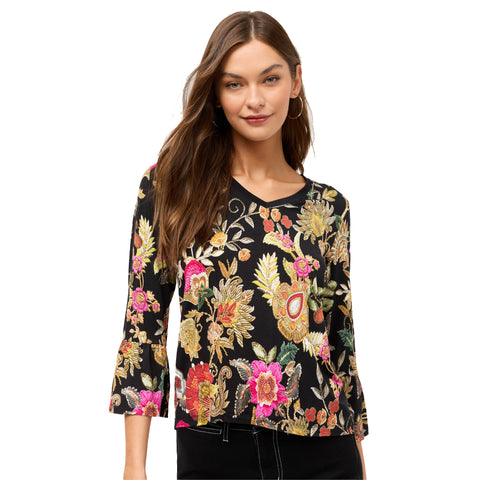 Johnny Was Janie Favorite Lowri Twist Front Midi Swing Dress Floral Black NEW