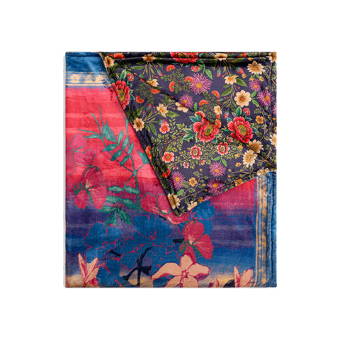 Johnny Was Laurel Canyon Lavandula Cozy Blanket Reversible Floral Blue Home NEW