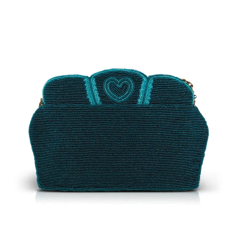 Mary Frances Lazy Leopard Beaded Teal Blue Couch Crossbody Handbag Bag Purse NEW