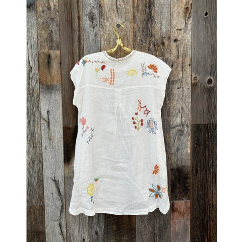 Johnny Was Lemona Dress Floral Embroidery Linen Natural Button Front White NEW