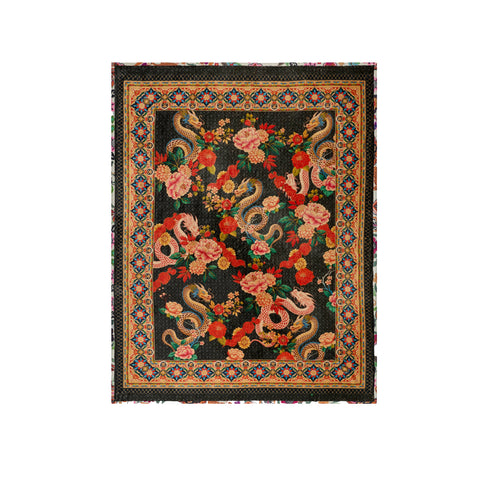 Johnny Was Levi Burnout Velvet Shawl Dragon Red Floral 3/4 Handkerchief Black NEW