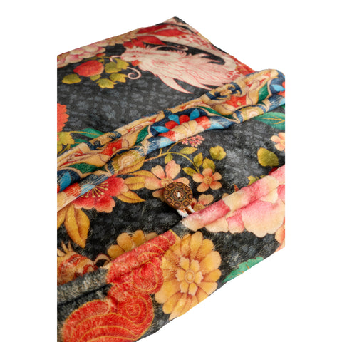 Johnny Was Levi Cozy Travel Blanket Reversible Dragon Flowers Lounge Black NEW