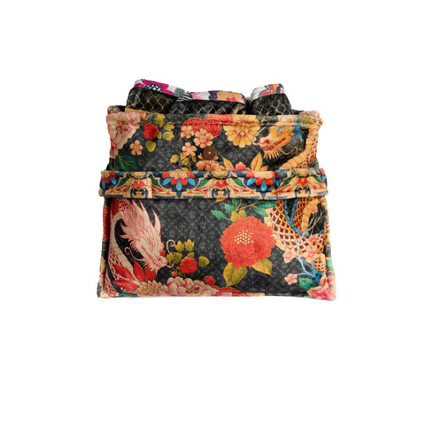 Johnny Was Levi Cozy Travel Blanket Reversible Dragon Flowers Lounge Black NEW