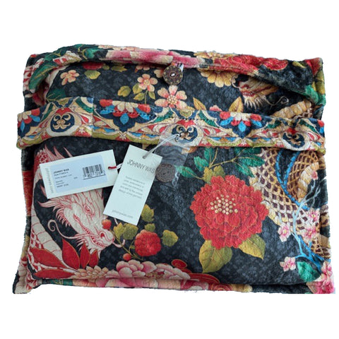 Johnny Was Levi Cozy Travel Blanket Reversible Dragon Flowers Lounge Black NEW