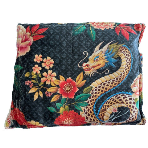 Johnny Was Levi Cozy Travel Blanket Reversible Dragon Flowers Lounge Black NEW