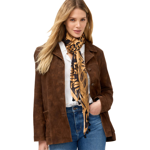 Johnny Was Lola Silk Burnout Scarf Square Large Floral Gold Black Tassel NEW