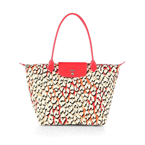 Longchamp Leopard Flourish Scott Coral Panther Pink Large Bag Handbag Purse NEW