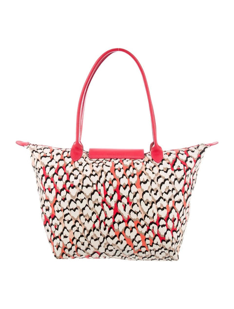 Longchamp Leopard Flourish Scott Coral Panther Pink Large Bag Handbag Purse NEW