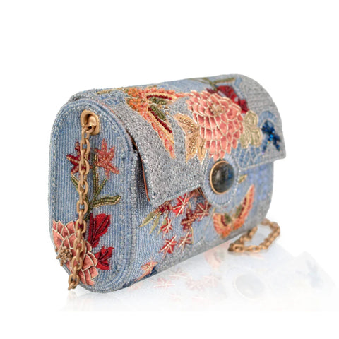Mary Frances Lotus Mist Crossbody Handbag Floral Butterfly Bag Blue Purse NEW