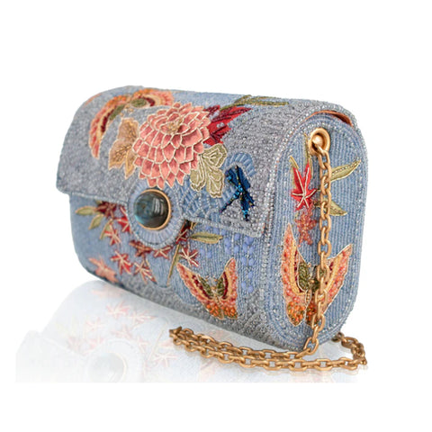 Mary Frances Lotus Mist Crossbody Handbag Floral Butterfly Bag Blue Purse NEW