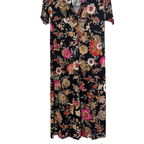 Johnny Was Janie Favorite Lowri Twist Front Midi Swing Dress Floral Black NEW