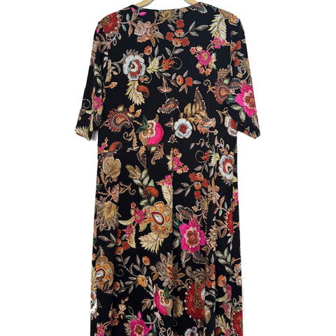 Johnny Was Janie Favorite Lowri Twist Front Midi Swing Dress Floral Black NEW
