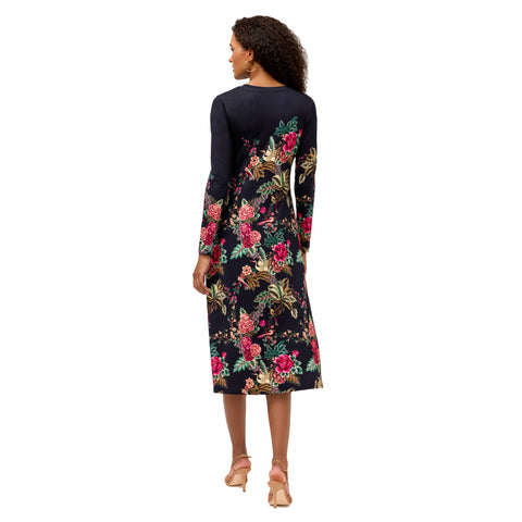 Johnny Was Janie Favorite Lyrata Long Sleeve Floral Midi Dress Flowers Black NEW