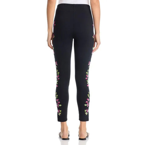 Johnny Was Maddy Leggings Cotton Floral Embroidered Legging Flower Pant Black NEW