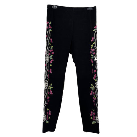 Johnny Was Maddy Leggings Cotton Floral Embroidered Legging Flower Pant Black NEW