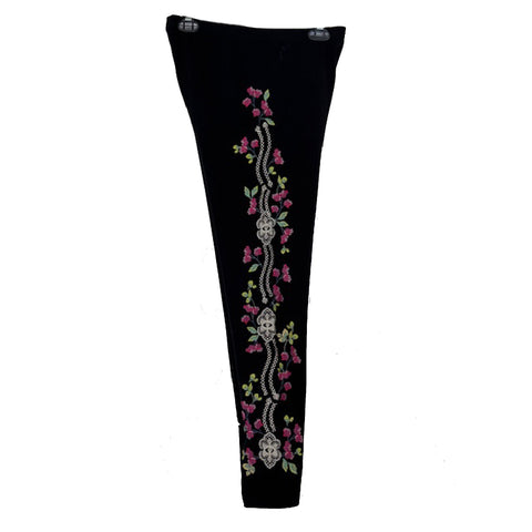 Johnny Was Maddy Leggings Cotton Floral Embroidered Legging Flower Pant Black NEW