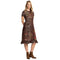 Johnny Was Malaya Short Sleeve Ruffle Hem Dress Og Leopard Cotton Floral Embroidery Brown NEW