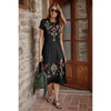 Johnny Was Malaya Short Sleeve Ruffle Hem Dress Cotton Floral Embroidery Black Pink NEW