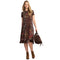 Johnny Was Malaya Short Sleeve Ruffle Hem Dress Og Leopard Cotton Floral Embroidery Brown NEW