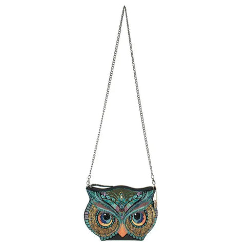 Mary Frances Head Turner Beaded Bag Owl Head Crossbody Zipper Handbag Black Blue Purse NEW