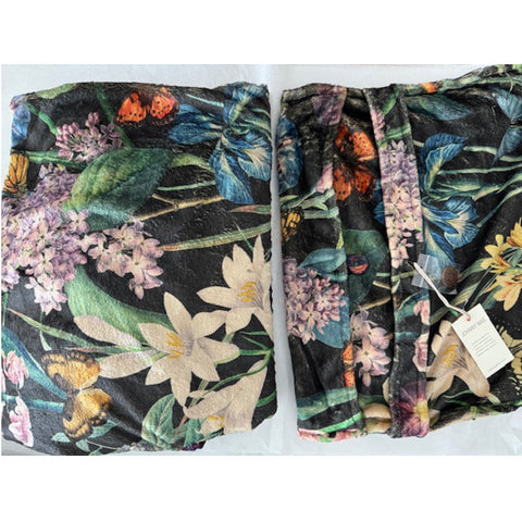 Johnny Was Monarch Cozy Travel Blanket Reversible Floral Lounge Black Green NEW