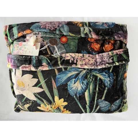 Johnny Was Monarch Cozy Travel Blanket Reversible Floral Lounge Black Green NEW