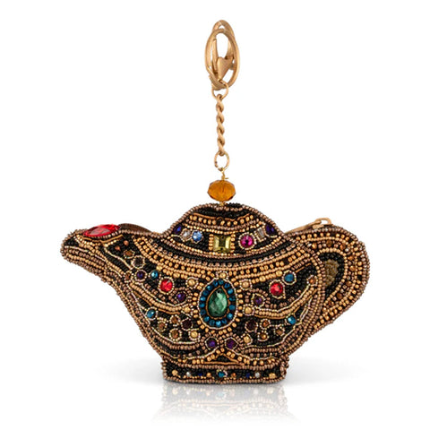 Mary Frances Make A Wish Beaded Genie Lamp Coin Purse Zip Key Ring Black Gold NEW