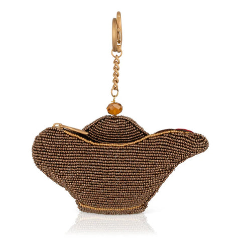 Mary Frances Make A Wish Beaded Genie Lamp Coin Purse Zip Key Ring Black Gold NEW