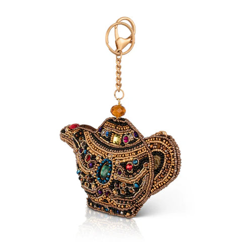 Mary Frances Make A Wish Beaded Genie Lamp Coin Purse Zip Key Ring Black Gold NEW