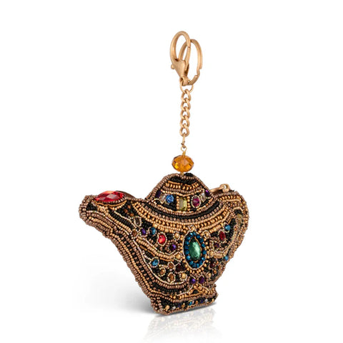 Mary Frances Make A Wish Beaded Genie Lamp Coin Purse Zip Key Ring Black Gold NEW