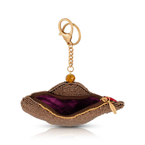 Mary Frances Make A Wish Beaded Genie Lamp Coin Purse Zip Key Ring Black Gold NEW