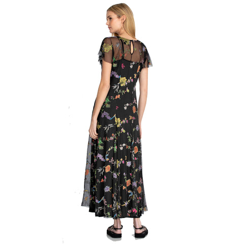 Johnny Was Marguerite Mesh Dress Maxi Long Floral Embroidered Flower Black NEW