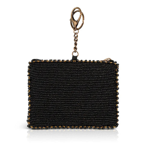 Mary Frances Affection Beaded Black Coin Purse Red Heart Love Zip Key Ring NEW