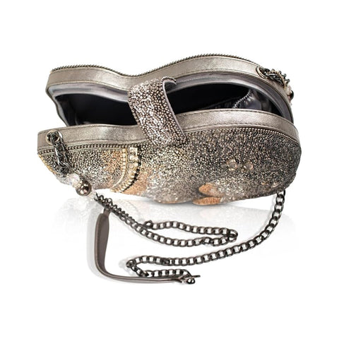 Mary Frances Couture Cat Crossbody Beaded Handbag Kitty Bag Silver Gold Purse NEW