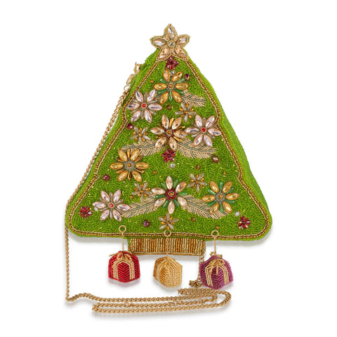 Mary Frances Decked Out Beaded Christmas Tree Handbag Floral Bag Green Purse NEW