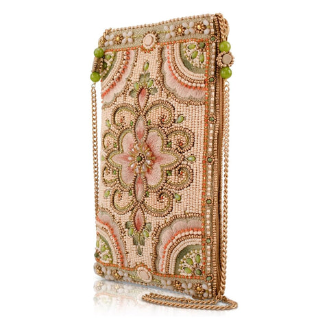 Mary Frances Gentle Touch Beaded Crossbody Handbag Floral Bag Beige Purse NEW