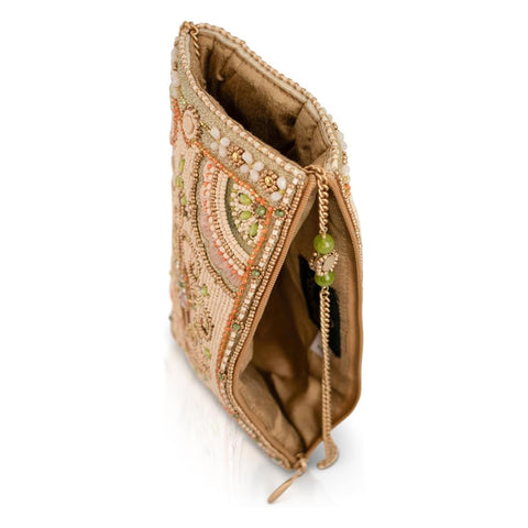 Mary Frances Gentle Touch Beaded Crossbody Handbag Floral Bag Beige Purse NEW