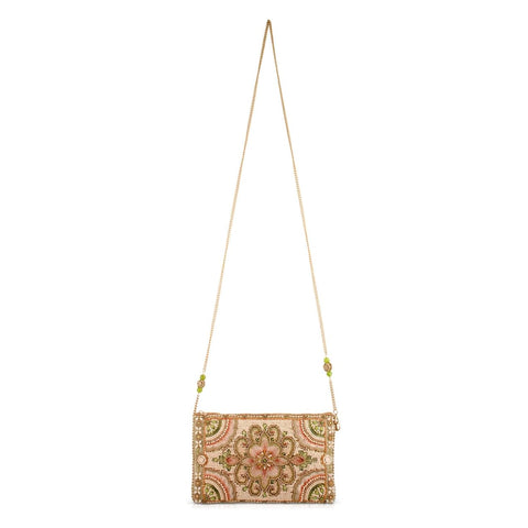 Mary Frances Gentle Touch Beaded Crossbody Handbag Floral Bag Beige Purse NEW