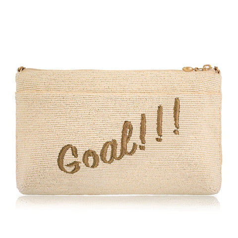Mary Frances Goal Beaded Soccer Crossbody Handbag Zip Bag Beige Black Purse NEW