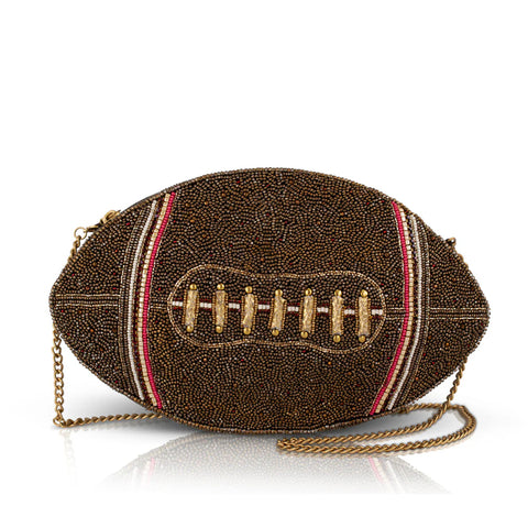 Mary Frances Huddle Up Football Crossbody Bag Zip Handbag Brown Gold Purse NEW