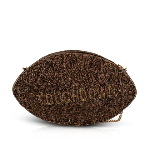 Mary Frances Huddle Up Football Crossbody Bag Zip Handbag Brown Gold Purse NEW