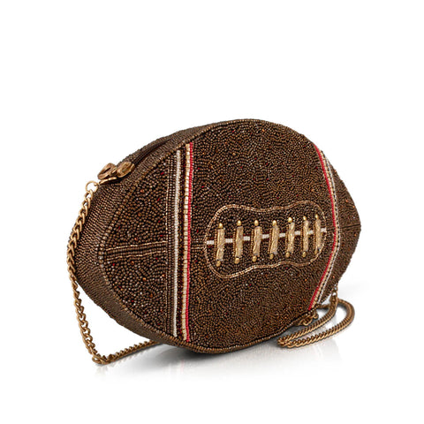 Mary Frances Huddle Up Football Crossbody Bag Zip Handbag Brown Gold Purse NEW