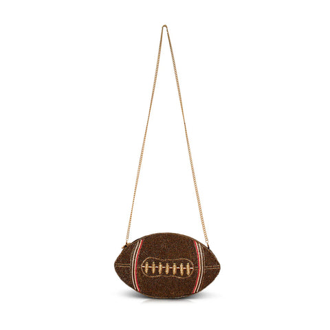 Mary Frances Huddle Up Football Crossbody Bag Zip Handbag Brown Gold Purse NEW