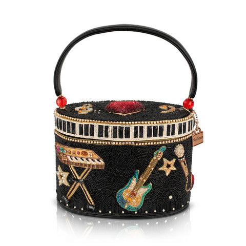 Mary Frances Jam Session Bead Handbag Music Heart Top Handle Bag Black Purse NEW